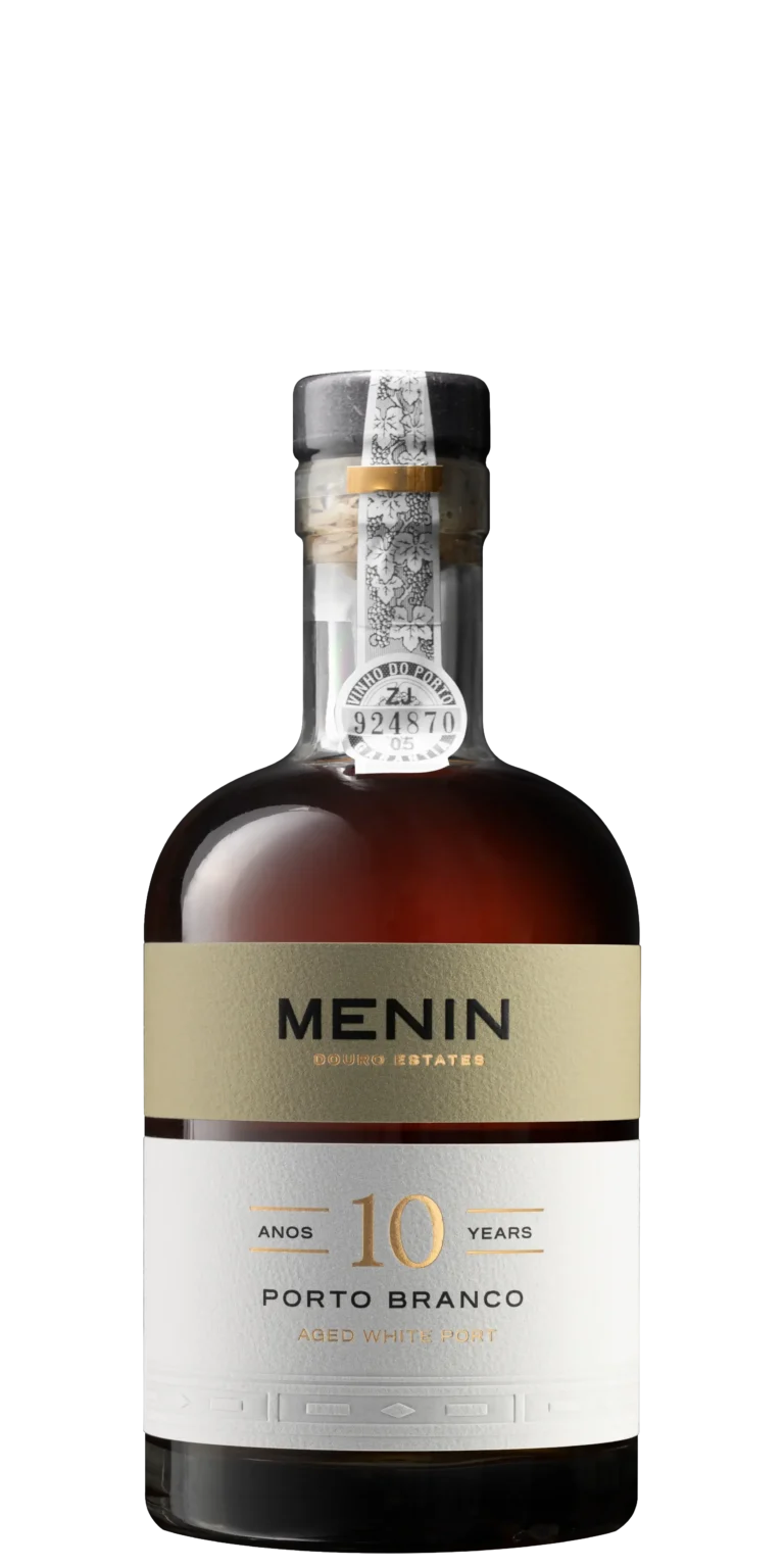 Foto de produto, sem fundo, do vinho Menin Porto Branco 10 Anos