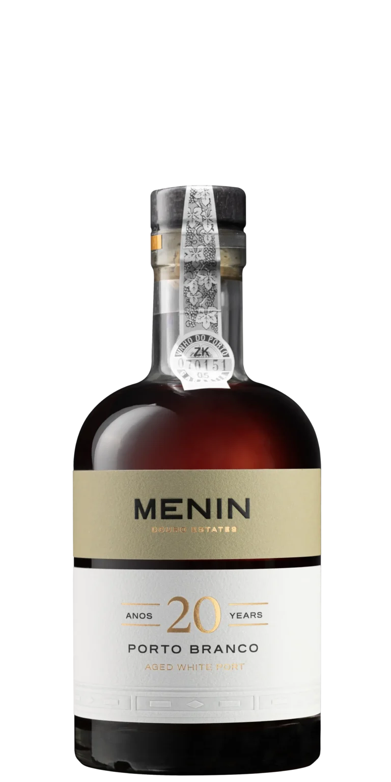 Foto de produto, sem fundo, do vinho Menin Porto Branco 20 Anos