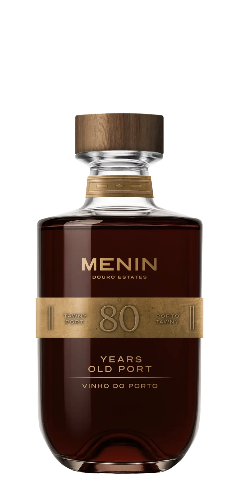 Foto de produto, sem fundo, do vinho Menin Porto Tawny 80 Anos